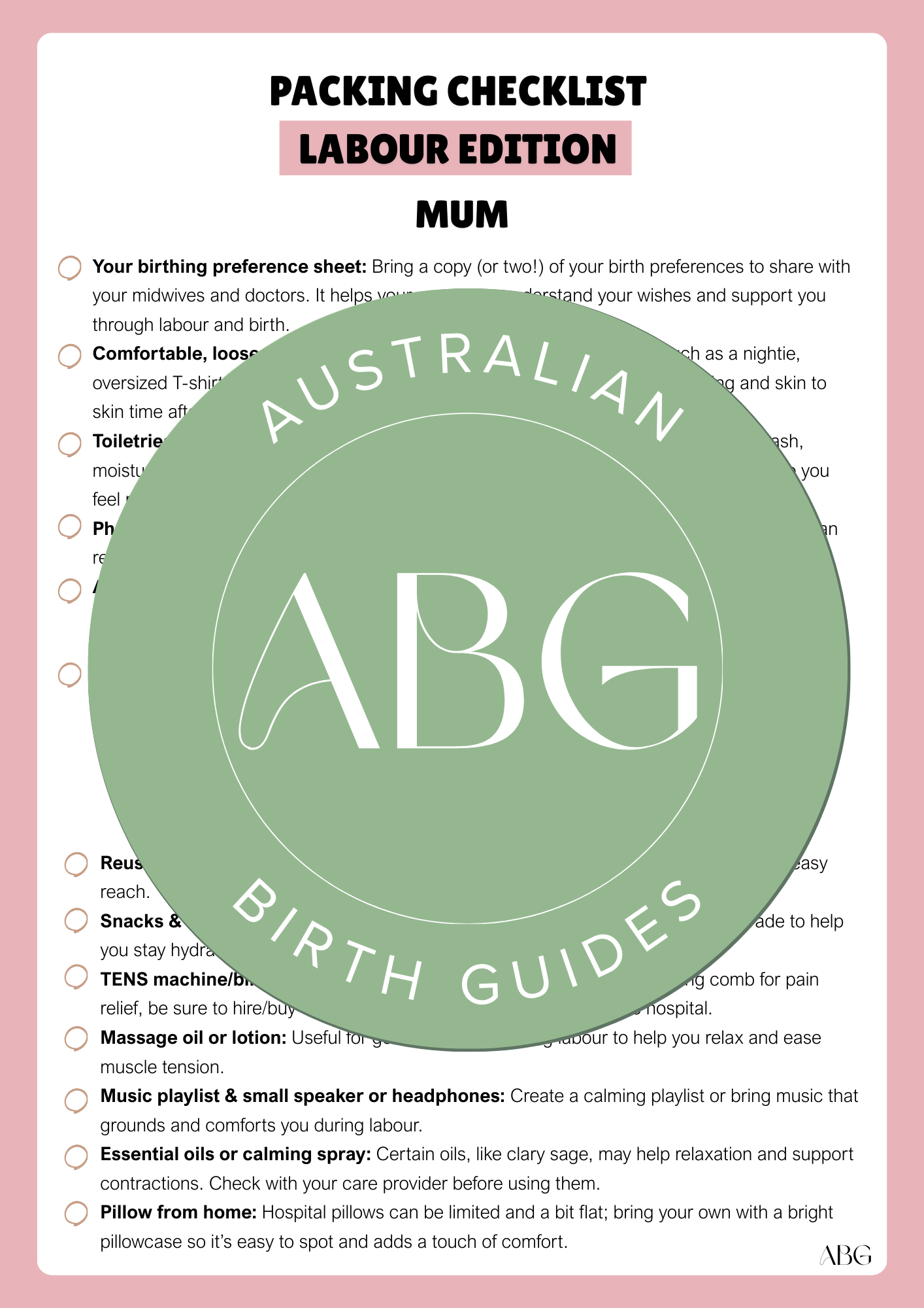 Labour Packing Checklist