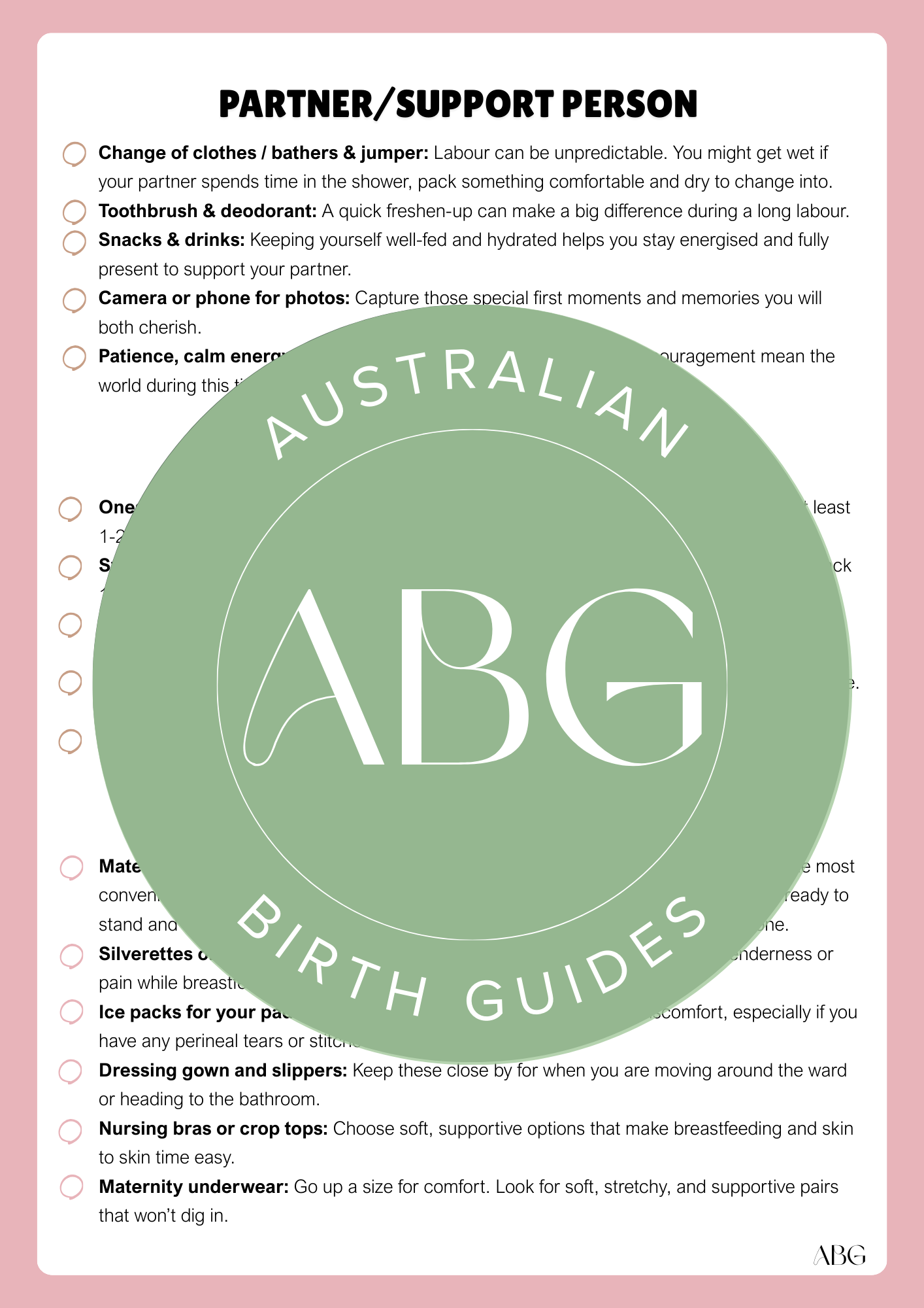 Labour Packing Checklist