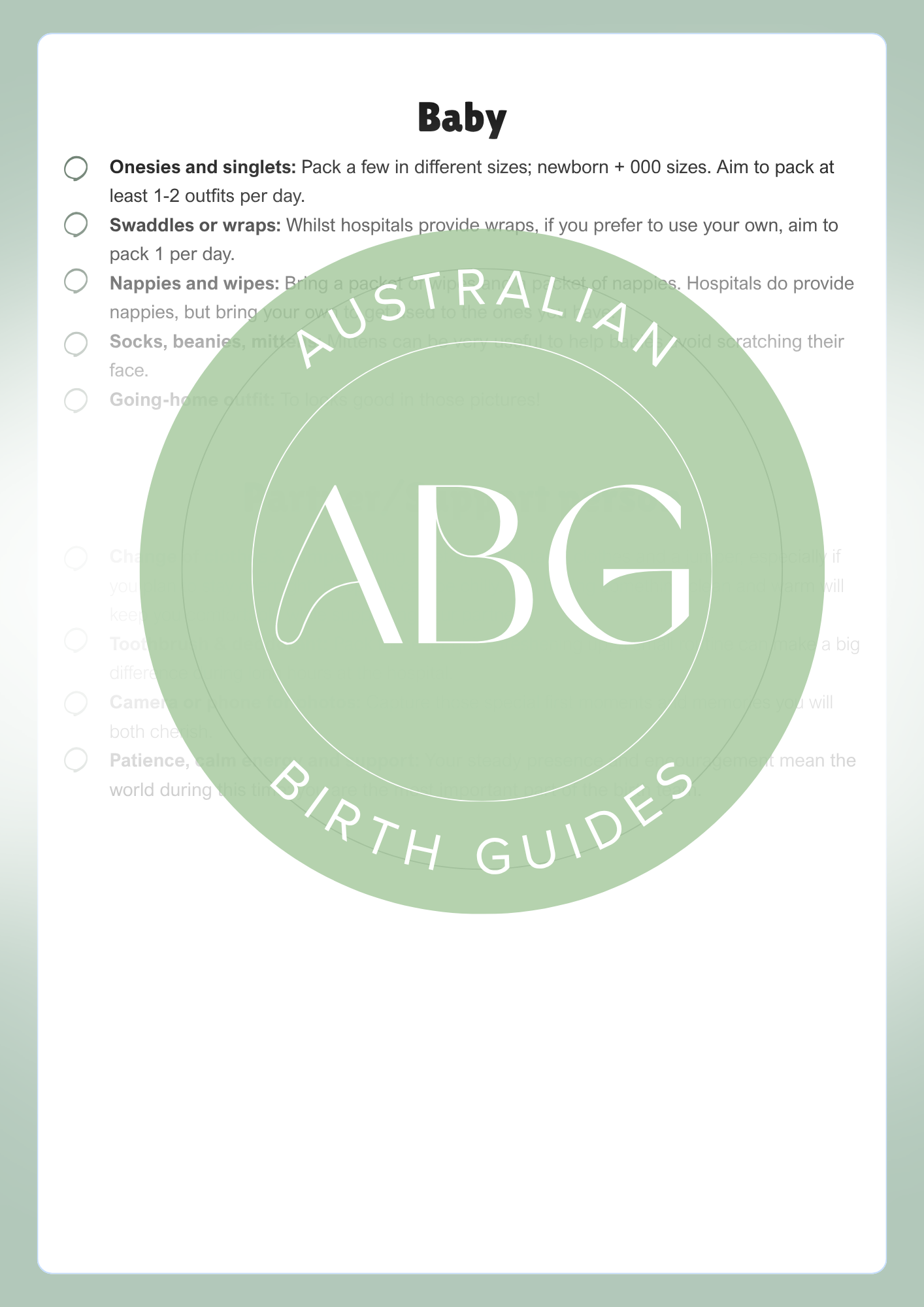 Caesarean Packing Checklist